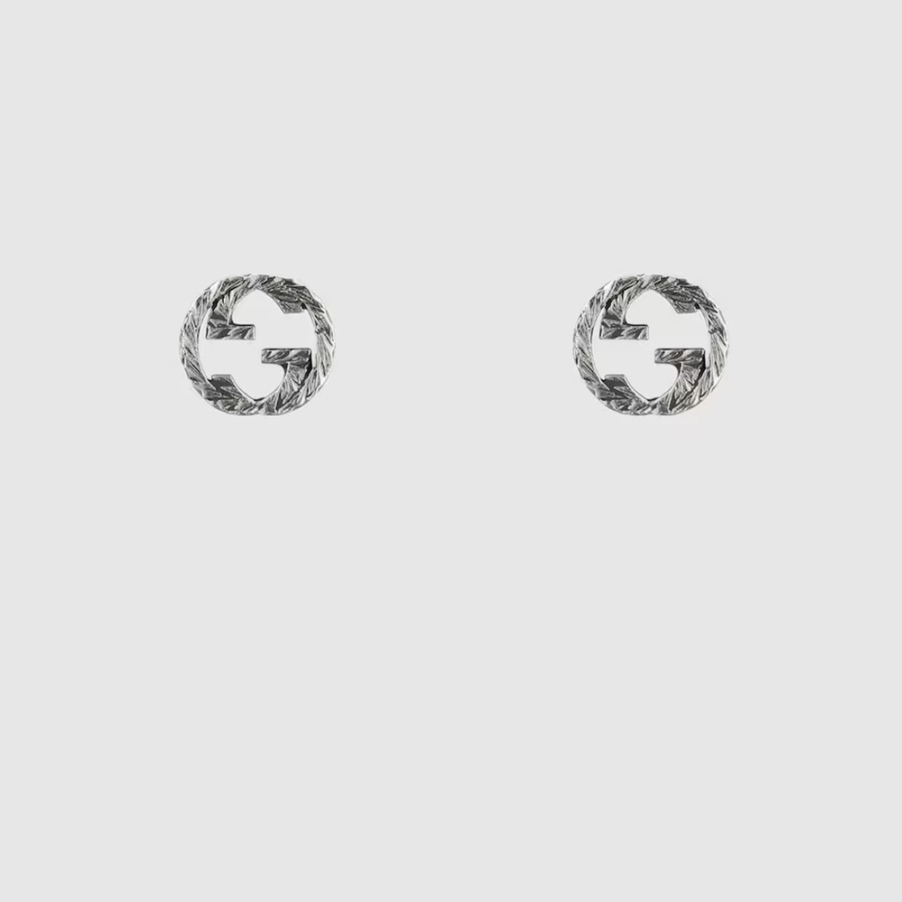 Gucci New Interlocking Gg 925 Silver Stud Earrings $330 Msrp